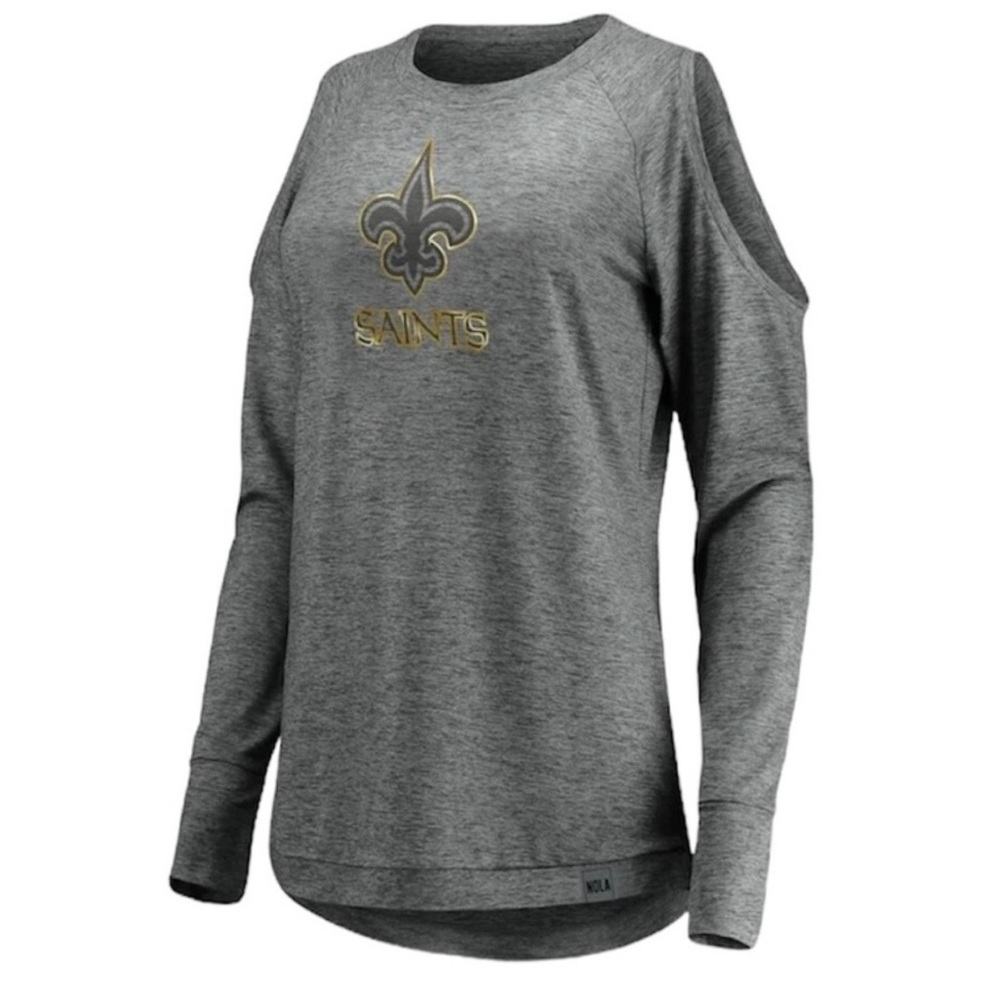 New Orlean Saints Football 4X Gray Cold Shoulder Long Sleeve Plus Size NWOT